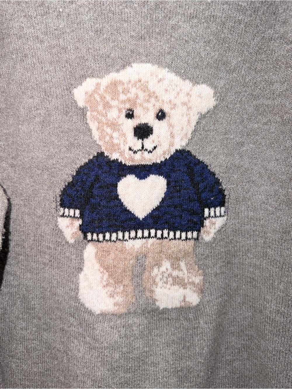 XL Cozy Bear Knit Sweater - Taupe with Navy Accent 🐻 - Picture 2 of 6